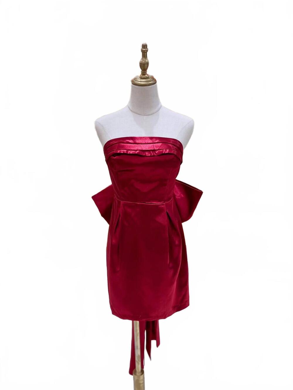 NEW LUXXEL women's bethany satin mini bow dress in red